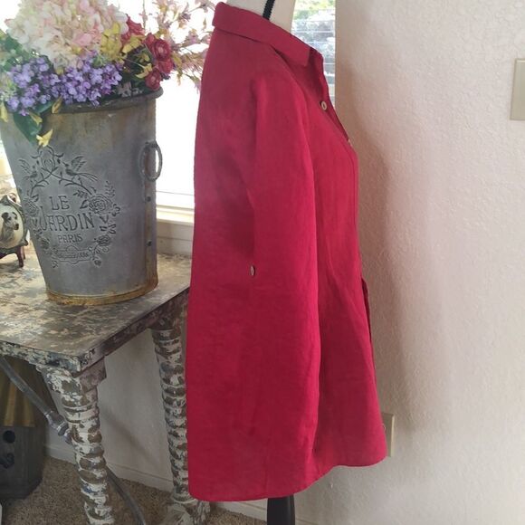 Soft Surroundings raspberry pink linen tunic top - Picture 5 of 13